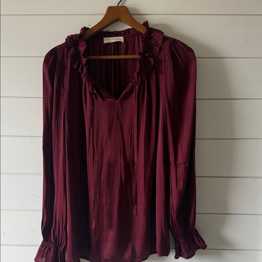 Doe & Rae Burgundy Ruffle Blouse